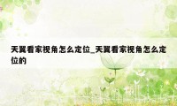 天翼看家视角怎么定位_天翼看家视角怎么定位的