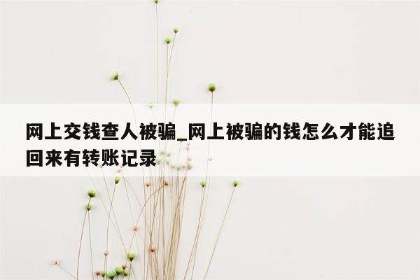 网上交钱查人被骗_网上被骗的钱怎么才能追回来有转账记录